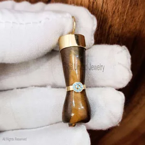 Tiger Eye Figa Pendant 925 Sterling Silver Turquoise Gemstone Figa Hand Symbol Pendant, Gemstone Figa Pendant Jewelry