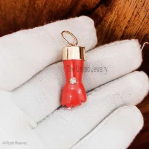 925 Sterling Silver Coral Figa Hand Diamond Pendant Jewelry, Silver Charm, Gemstone Figa Hand Jewelry