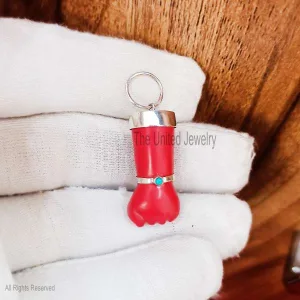 925 Sterling Silver Coral Figa Hand Pendant Jewelry, Silver Charm, Turquoise Gemstone Figa Hand Jewelry