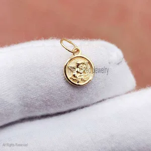 14k Gold Angel Medallion Pendant Charm, 14k Gold Charms Necklace, Medallion Charms, 14k Gold Angel Charms, Gold Charms Pendant