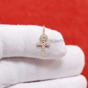 925 Sterling Silver Pave Diamond Mini Ankh Pendant, Mini Ankh Charm Pendant Jewelry, Handmade Diamond Silver Mini Ankh Jewelry, Diamond Mini Ankh Pendant