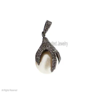 Sterling Silver Diamond Eagle Foot Pearl Charm Pendant, Eagle Foot Charm Pendant, Pearl Gemstone Charms Necklace