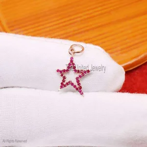 14k Gold Star Charm, 14K Ruby Star Pendant, 14k Gold Ruby Star Necklace, Star Charms, Handmade Gold Diamond Star Charm