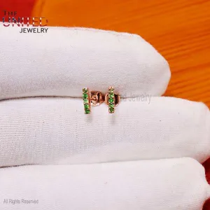 14k Gold Mini Emerald Bar Studs Earrings, Gold Gemstone Bar Stud Earrings, Handmade 14k Gold Bar Stud Earrings Jewelry For Women's