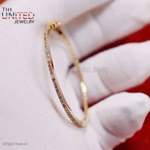 Handmade Sterling Silver Half Pave Diamond Round Bangle Jewelry