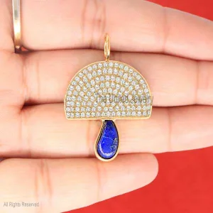 925 Sterling Silver Pave Diamond Lapis Lazuli Magic Mushroom Pendant, Silver Mushroom Necklace, Gemstone Mushroom Pendant, Diamond Lapis Lazuli Mushroom pendant Jewelry