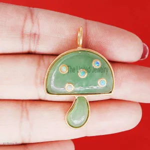 925 Sterling Silver Aquamarine Magic Mushroom Pendant , 925 Sterling Silver Designer Mushroom Pendant Jewelry, Silver Mushroom Pendant