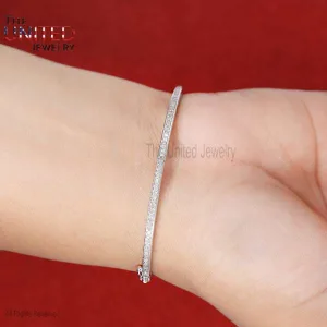 Handmade Sterling Silver Full Pave Diamond Round Bangle, Silver Full Diamond Bangle For Women's