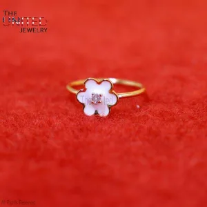 14k Enamel Designer Flower Ring, White Enamel Flower Ring, 14k Gold Ring, 14k Diamond Ring Jewelry For Women’s