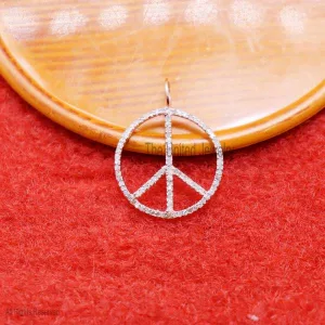Pave Diamond Handmade Peace Sign Pendant 925 Sterling Silver Gift Jewelry, Handmade Peace Pendant, Natural Diamond Peace Pendant