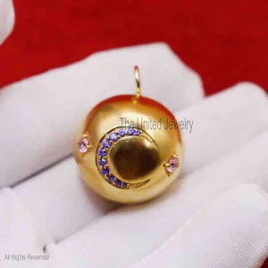 925 Sterling Silver Half Moon Ball Pendant, Silver Sapphire Half Moon Ball Pendant, Handmade Silver Sapphire Half Moon Ball Pendant, Handmade Silver Pendant Jewelry