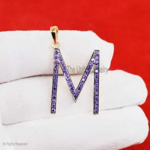 925 Sterling Silver Gemstone Alphabets A to Z Pendant, Gemstone M Alphabet Pendant, Silver M Letter Pendant, Handmade Jewelry