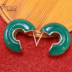 Handmade Gemstone Green Onyx Sterling Silver Stud Earrings, Sterling Silver Green Onyx Studs, Green Onyx Half Moon Shaped Stud Earrings