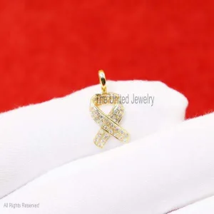 Small Awareness Ribbon 925 Sterling Silver Cubic Zircon Pendant, Silver Awareness Ribbon Necklace, Awareness Ribbon Charm, Silver Awareness Ribbon Charm