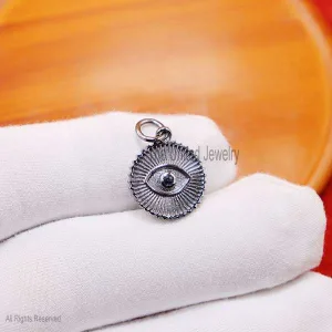 925 Sterling Silver Black Rhodium Evil Eye Pendant, Silver Evil Eye Pendant, Silver Evil Eye Pendant, Evil Eye Charm, Handmade Silver Evil Eye Pendant Jewelry