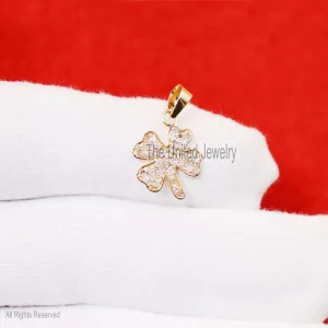 14k Yellow Gold Pave Diamond Clover Charms Vintage Pendant Jewelry, 14k Gold Charms Pendant, Gold Clover Charms