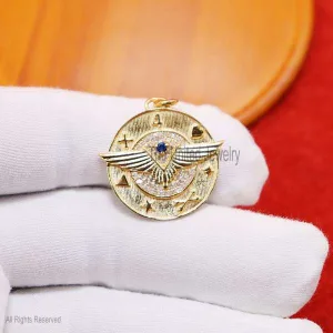 925 Sterling Silver Pave Diamond Eagle Wings Charm Enamel Pendant, Silver Eagle Wings Charm Pendant, Handmade Charm Jewelry