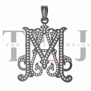 925 Sterling Silver Black Rhodium Natural Pave Diamond Handmade M Shape Initial Monogram Pendant Jewelry, Personalized Silver Monogram Jewelry