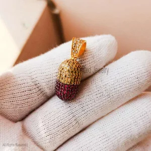 Sterling Silver Ruby Diamond Capsule Shape Charm Pendant, Capsule Charm Pendant, Gemstone Capsule Charm Necklace Jewelry