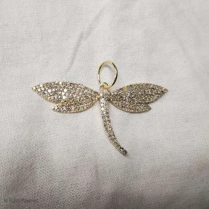 14k Gold Dragonfly Diamond Charm, 14k Gold Dragonfly Pendant, Charm Dragonfly Pendant Jewelry, 14k Charm Pendant