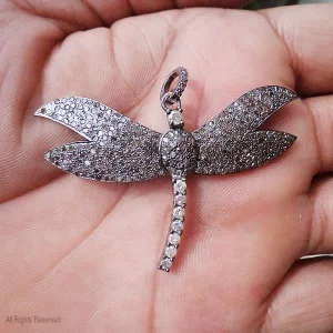 925 Sterling Silver Pave Diamond Dragonfly Pendant, Handmade Designer Silver Diamond Dragonfly Charm Pendant, Dragonfly Charm