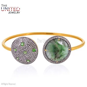 Pave Diamond With Gemstone Handmade Silver Cuff Bangle, Designer Handmade Cuff Bangle, 925 Sterling Silver Women's Cuff Bangle Jewelry