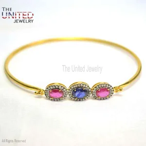 925 Sterling Silver Handmade Natural Pave Ruby With Diamond Dainty Women's Bangle Jewelry, Anniversary Gift Bangle, Bridal Jewelry, Women's bangle Jewelry