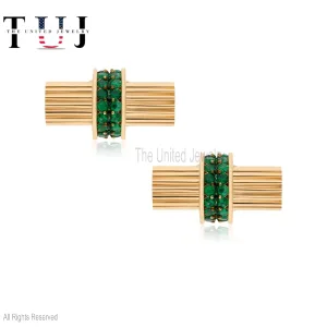 925 Sterling Silver Pave Emerald Handmade Men's Cufflinks Jewelry