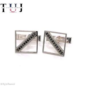 925 Sterling Silver Handmade Black Spinel Square Men's Cufflinks Jewelry