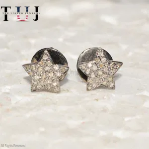 925 Sterling Silver Pave Diamond Star Studs Earrings For Women