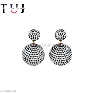 925 Sterling Silver Pave Diamond Balls Studs Earrings For Women