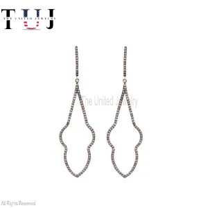 Sterling Silver Handmade Pave Diamond Designer Dangle Earrings For Women's