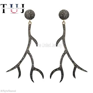 925 Sterling Silver Pave Diamond Handmade Designer Dangles Earrings For Women