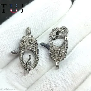 Pave Diamond Clasp Diamond Lobster Clasp, 925 Sterling Silver Handmade Finish Clasp