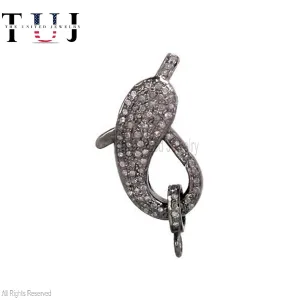 Pave Diamond Clasp Diamond Lobster Clasp, 925 Sterling Silver Handmade Findings Clasp