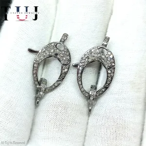 Pave Diamond Clasp Diamond Lobster Clasp, 925 Sterling Silver Handmade Findings Clasp Lock