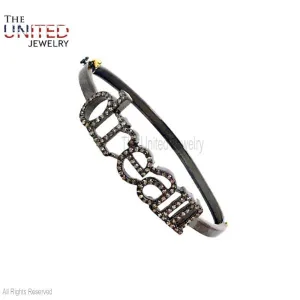 Handmade 925 Sterling Silver Designer Pave Diamond Initial Letter Bangle Jewelry For Women