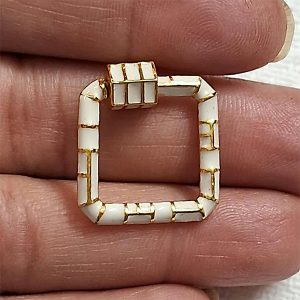 Handmade Sterling Silver Carabiner Screw Lock, Beautiful 925 Silver White Enamel Square Shape Lock, Enamel Custom Screw Carabiner jewelry