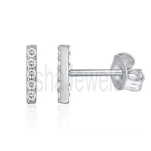 925 Sterling silver Dainty Mini Bar Diamond Stud Earrings