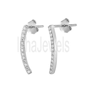 925 Sterling Silver Diamond Bar Stud Earrings