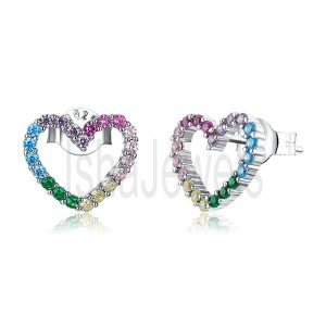 925 Sterling Silver Colorful Stone Heart Stud Earrings Precious Jewelry
