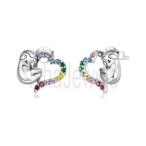 925 Sterling Silver Colorful Heart Stud Earrings Precious Jewelry For Women