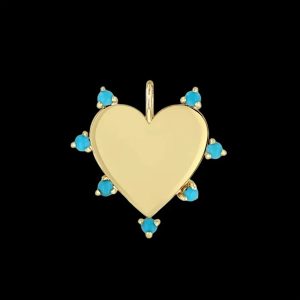 925 Silver Gold Beautiful Heart Pendant, Heart Turquoise Pendant, Diamond Heart Shape Necklace, Heart Pave Diamond Charm