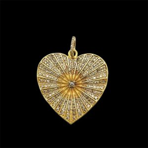 925 Silver Gold Heart Pave Diamond Charm, beautiful Diamond Heart Pendant, Diamond Heart Shape Necklace, Fluted Heart Diamond Charm Pendant