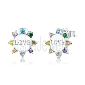 925 Sterling Silver Colorful Love Round Stud Earrings Precious Jewelry For Women