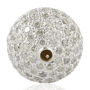 18K White Gold Pave Natural Diamond Bead Ball Finding For Gift