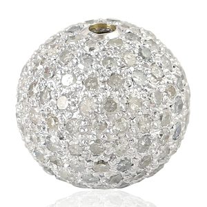 18K White Gold Pave Natural Diamond Bead Ball Finding For Gift