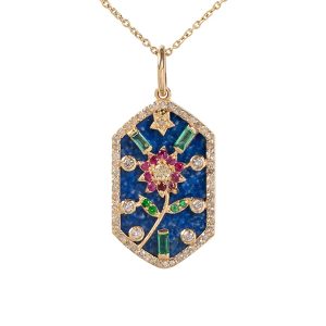 14K Gold Pendant/Blue Lapis Lazuli & Diamond Halo Pendant