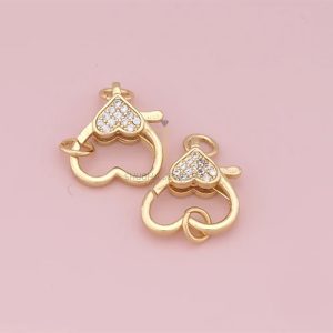925 Sterling Silver Pave Diamond Handmade Heart Shape Charm Holder Clasp Lock Jewelry