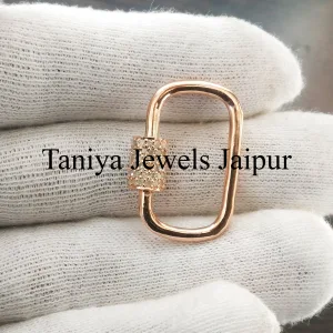 14k Gold Handmade 30mm Screw Pave Diamond Carabiner Link Lock Jewelry, Diamond Carabiner Lock, Gold Lock, Screw Lock